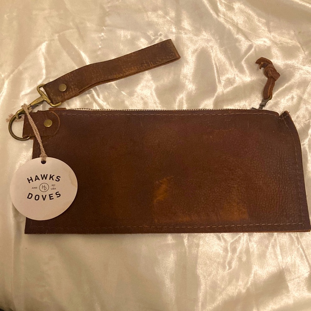 hawks and dove leather zippered wristlet wallet purse
